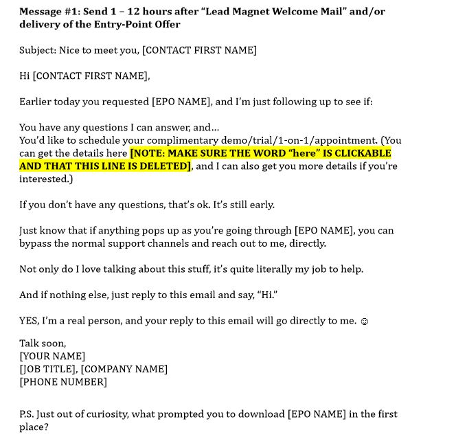 Lead magnet follow-up email template - How Can I Help sequence